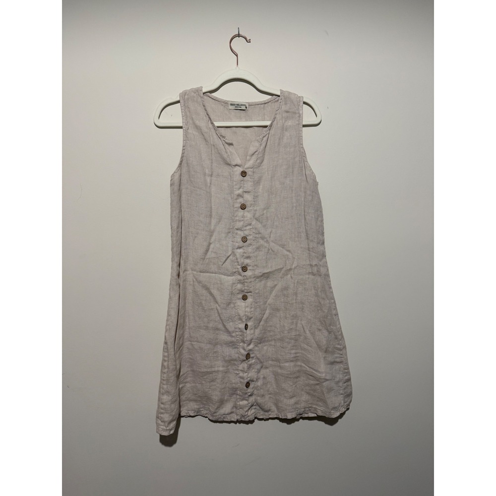 Terzo Millennio Italy Linen Sleeveless Button Front Dress Oatmeal Beige XS